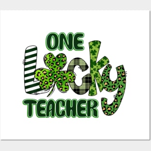 One Lucky Teacher Shamrock Leopard St Patricks Day Posters and Art